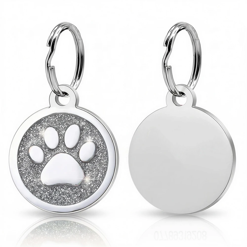 Gratis gepersonaliseerde honden- en kattenplaatjes met gegraveerde puppy- en huisdier-ID-naam, halsbandlabel, metalen poot-glitterhanger, huisdier- en hondenaccessoires