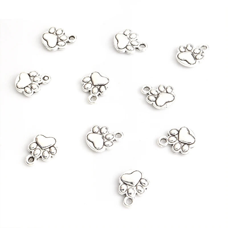 20pcs Alloy Dog Cat Bear Paw Print Charms Vintage Gold Silver Color Cat Claw Cute Animal Pendant for Jewelry Making DIY Supplies