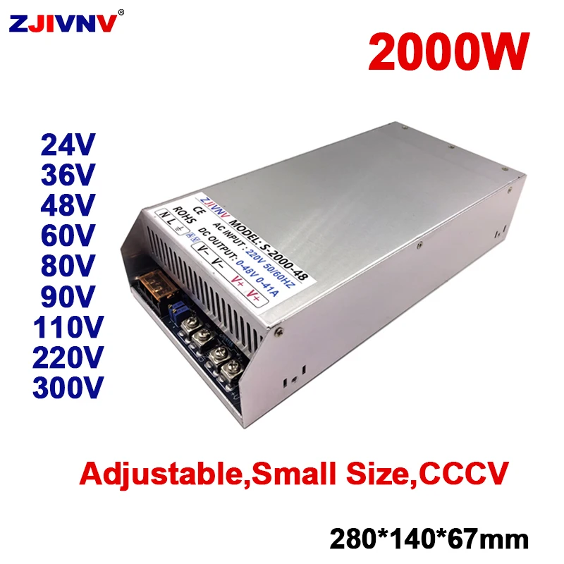 

2000W Adjustable Switching Power Supply AC-DC Small Size 12V 24V 36V 48V 60V 80V 90V 110V 300V Constant Voltage Constant Current