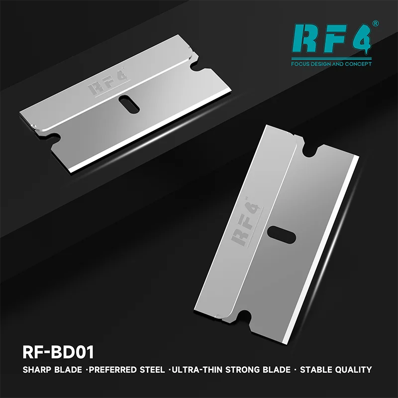 

RF4 RF-BD01 100PCS/BOX Single Edge Blades Carbon Steel for Mobile Phone LCD Screen Frame CPU Adhesive Removal Cutting Tool