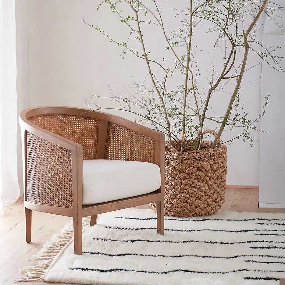 Traditional Chair Made From Solid Teak Wood Frame And Woven Rattan With Thick Padding And Walnut