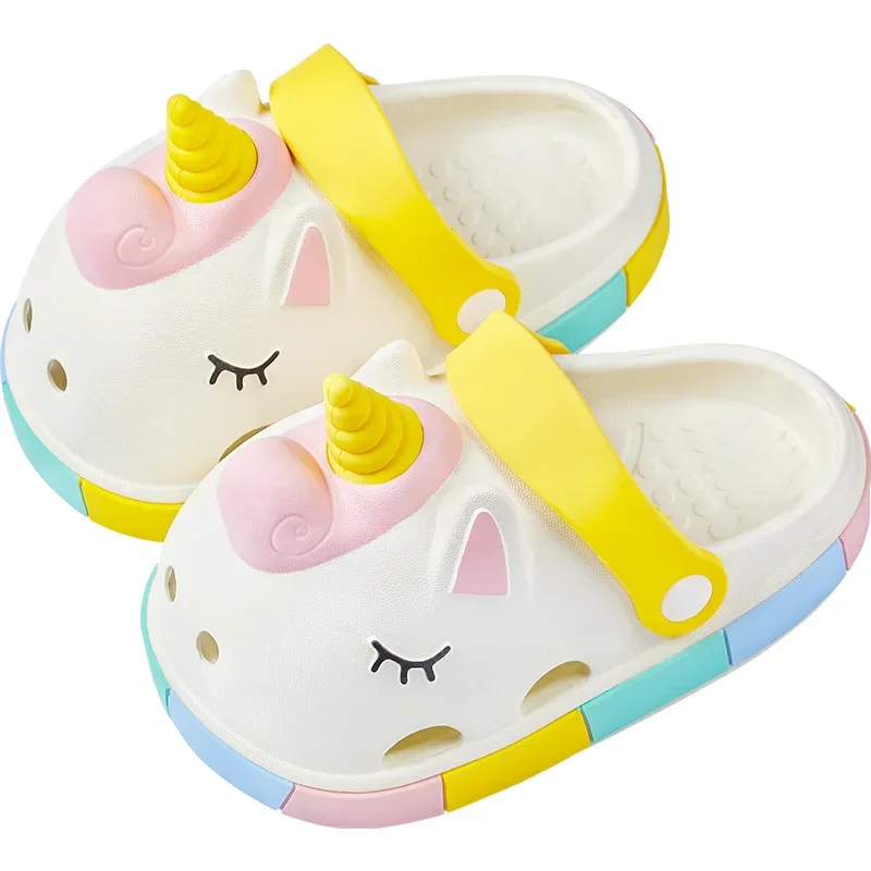 Children Slippers Hollow Shoes Cartoon Unicorn Platform Toes Wrapped Breatheable Kids Fashion Beach Sandals Slippers for Girls