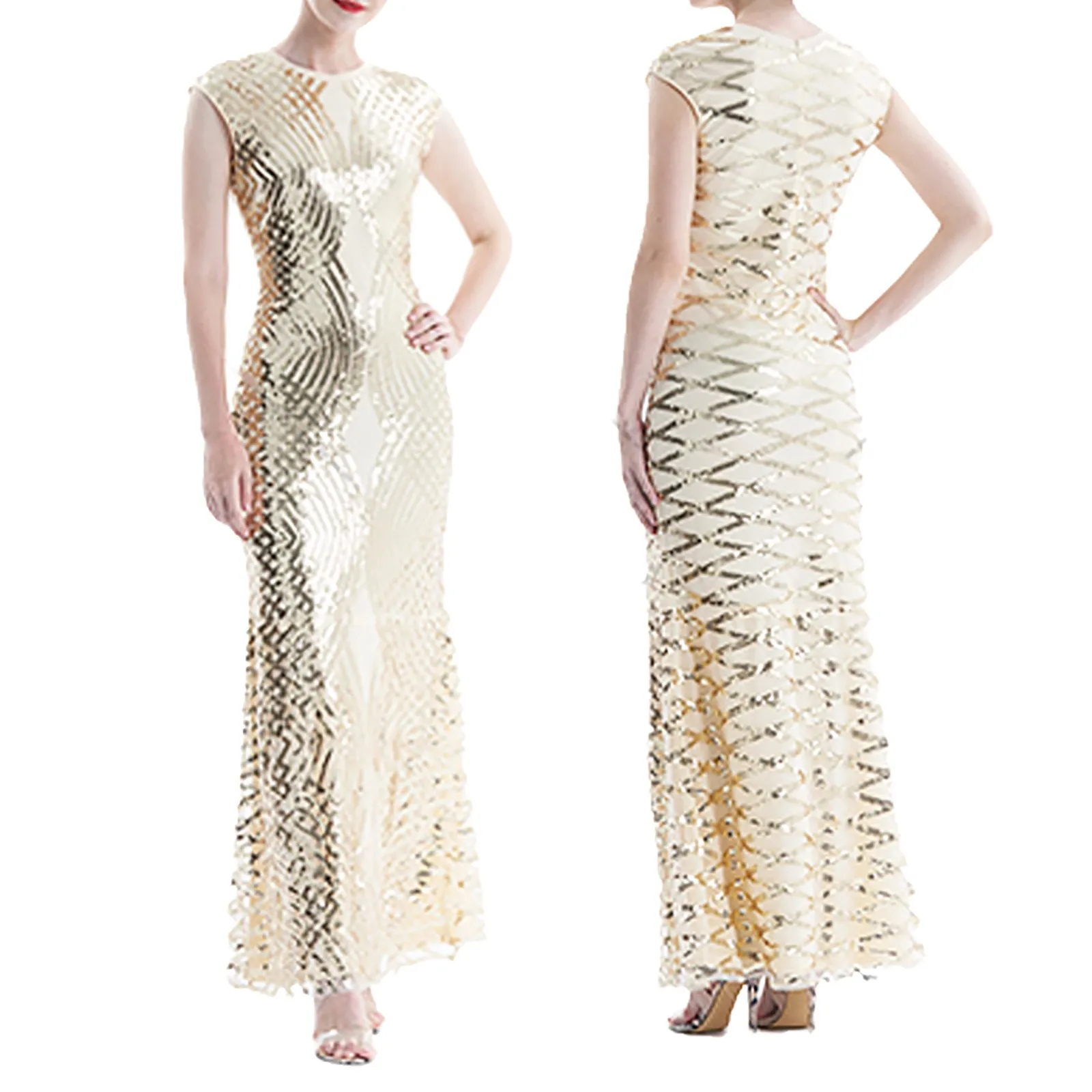 Robe de Soirée Élégante en Fibre de Maille pour Femme, Tenue de Bal à Paillettes, Longueur au Sol, Automne