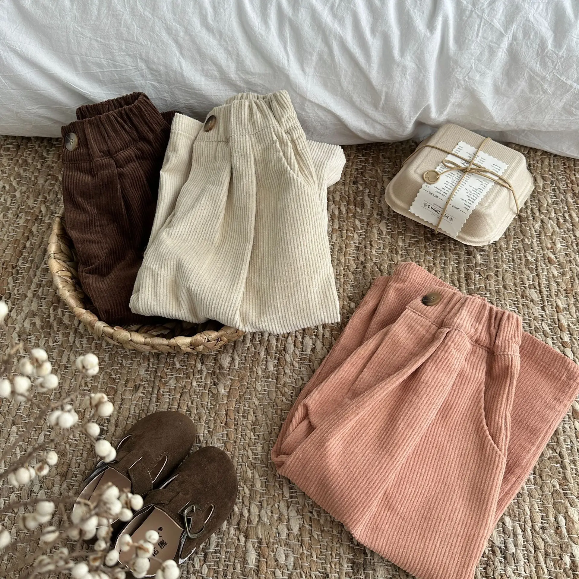 Children\'s Pants 2024 Autumn Korean Boys Girls Solid Loose Casual Straight Pants Toddler Kids Corduroy Trousers
