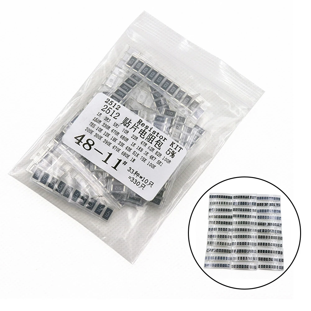 2512 Resistor Assorted Kit 330 Pieces 1 Ohm To 1M Ohm 5% 33 Values For Electronics Projects And PCB Assembly Tools