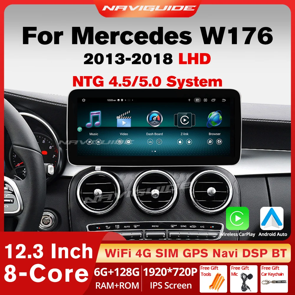 NAVIGUIDE 12.3'' Android 12 Wireless Carplay Car Radio For Mercedes A Class W176 GLA X156 CLA C117 2013-2018 Multimedia Player