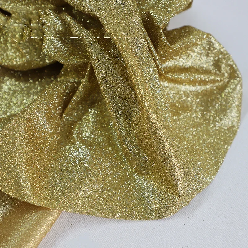 

Синий, серебристый, горячее тиснение, золотые блестки, сверкающий свет, светоотражающая эластичность, вязаная ткань для дизайнерской свадебной одежды