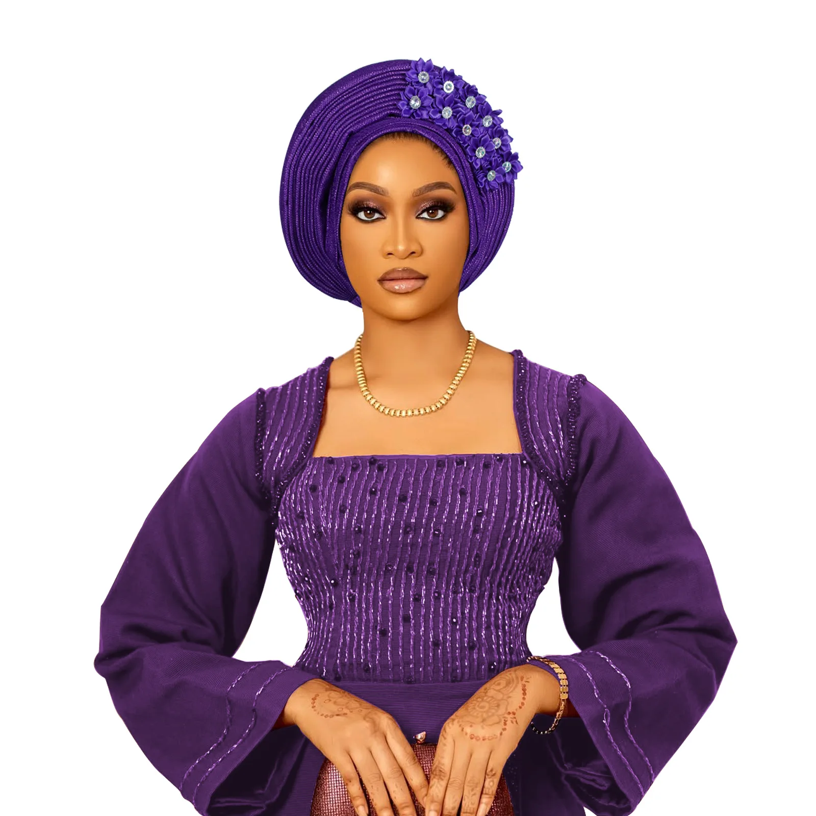 ربطة رأس أفريقية عمامة نيجيري Aso Oke الماس زهرة الحجاب قبعة أغطية الرأس الإسلامية Gele رئيس التفاف ربطة الرأس عالية الجودة غطاء محرك السيارة