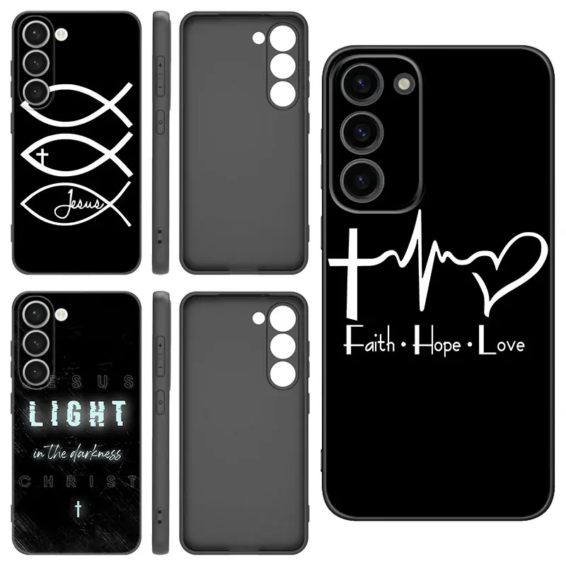 Faith Christian Jesus Black Silicone Phone Case For Samsung Galaxy S20 S23 FE S21 S22 S24 Ultra S10 Lite S8 S9 Plus S7 Edge