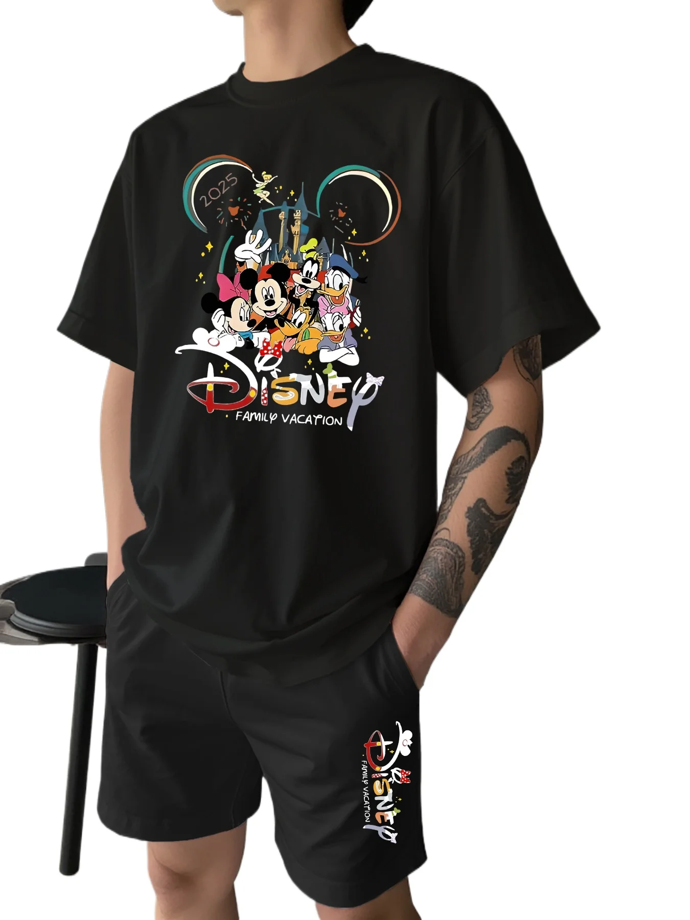 

2-Piece Mickey Mouse Print Men's T-Shirt and Shorts Set Summer Casual Cute Cartoon Short-Sleeve Top Men's Y2K Fashion T-Shirt