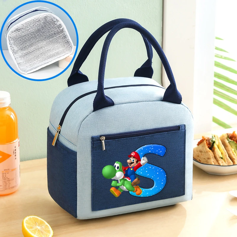 Bolsa de almuerzo de Super Mario Bro con letras de dibujos animados A-Z, caja aislada de papel de aluminio impresa, comida de Picnic, bolso para mantener fresco, bolsa Bento para niños