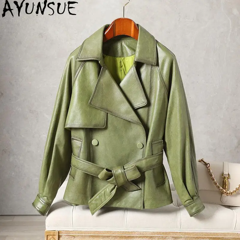 

AYUNSUE, женская куртка из натуральной кожи, женская куртка из масляного воска, овчины, женские пальто, мотоциклетные куртки, осенняя одежда, ремень Косуха Женская
