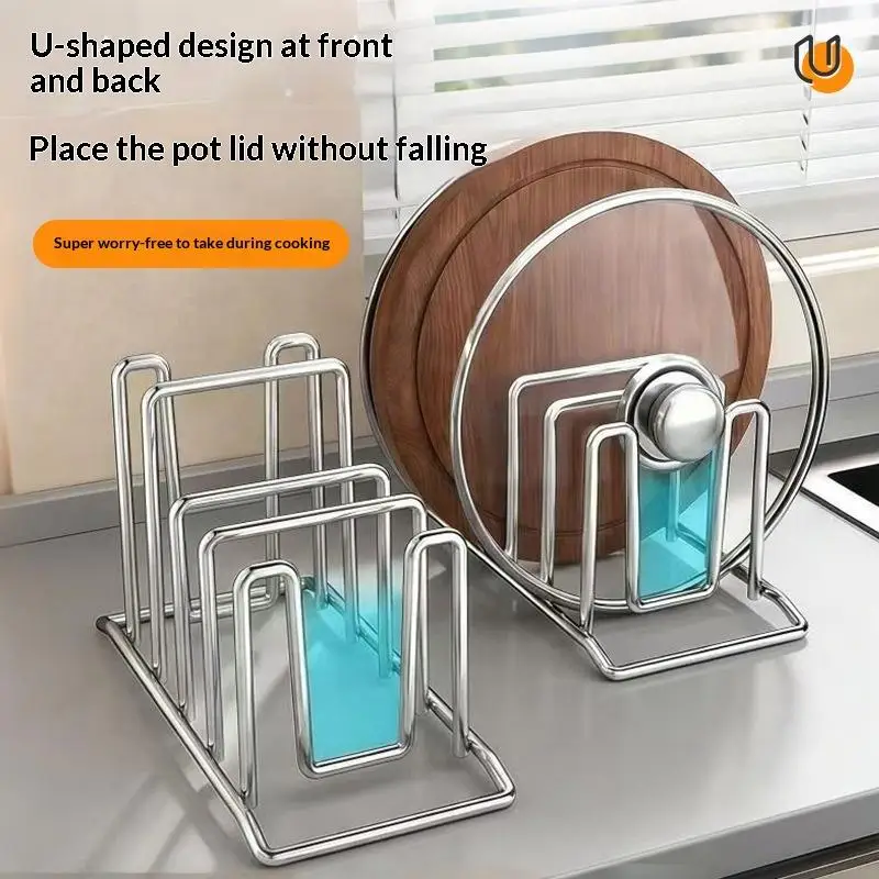 4-Compartment U-Shaped Stainless Steel Cutting Board Rack, Multifunctional Kitchen Countertop Storage Rack, Drain Rack