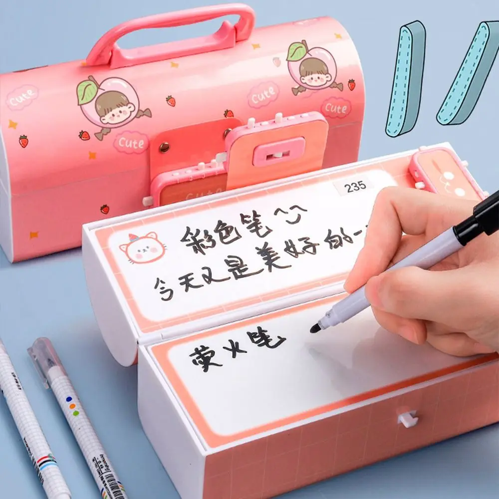 

Korean Style Children Double Layer Student Pencil Case Desktop Storage Case Stationery Case Pen Case With Password Lock