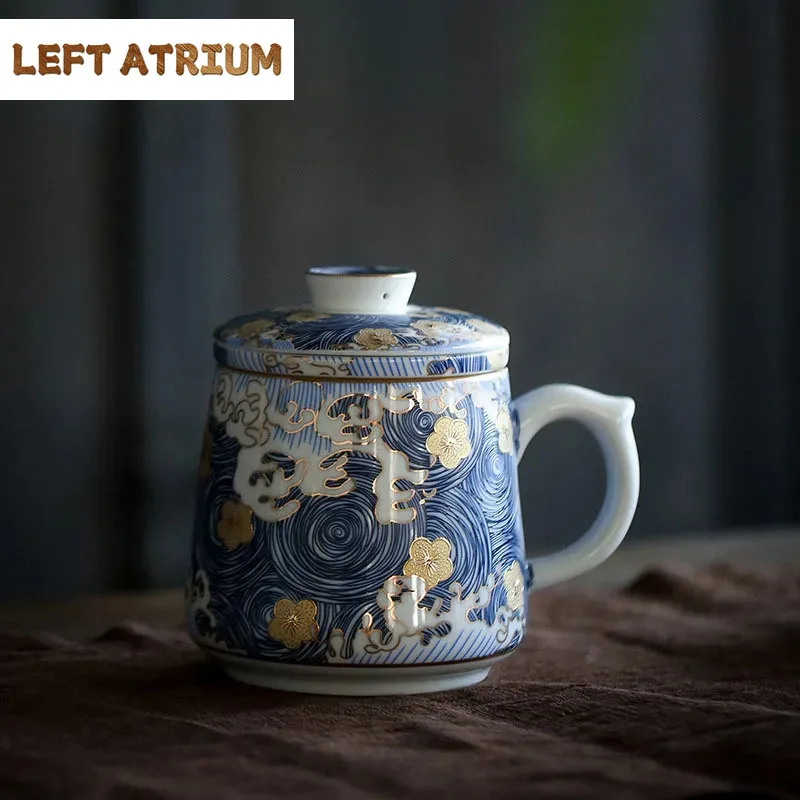 

Starry Sky Enameled Color Ceramic Mug Belt Lid Filter Tea Cup Large Capacity Office Cup Three-piece Business Gift Customization