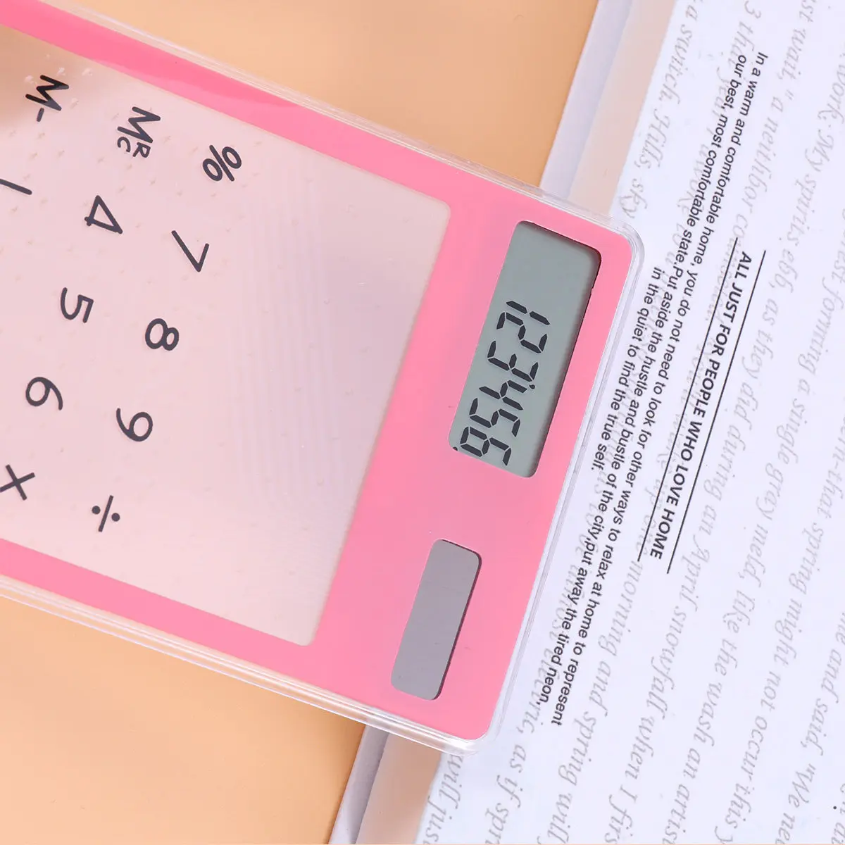 Calculator Pink Transparent Panel 8-Digit LCD Display Portable Office School Supplies Solar Powered Compact Mini