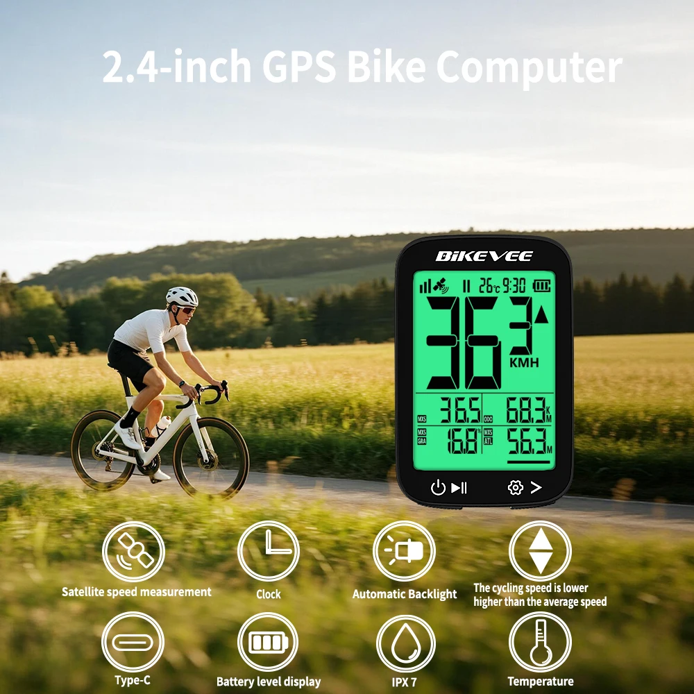 دراجة الكمبيوتر مقاوم للماء اللاسلكية GPS ركوب عداد السرعة عداد المسافات ساعة توقيت LCD الخلفية عرض مع حامل دراجة الملحقات #2