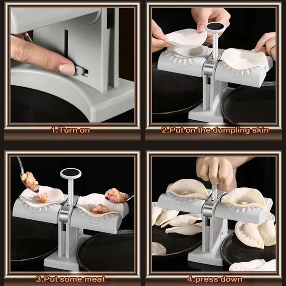 Dumpling Maker Household Double Head Fully Automatic Dumpling Maker Ravioli Press Mold Making Tool Easy to Use for Dumpling FU