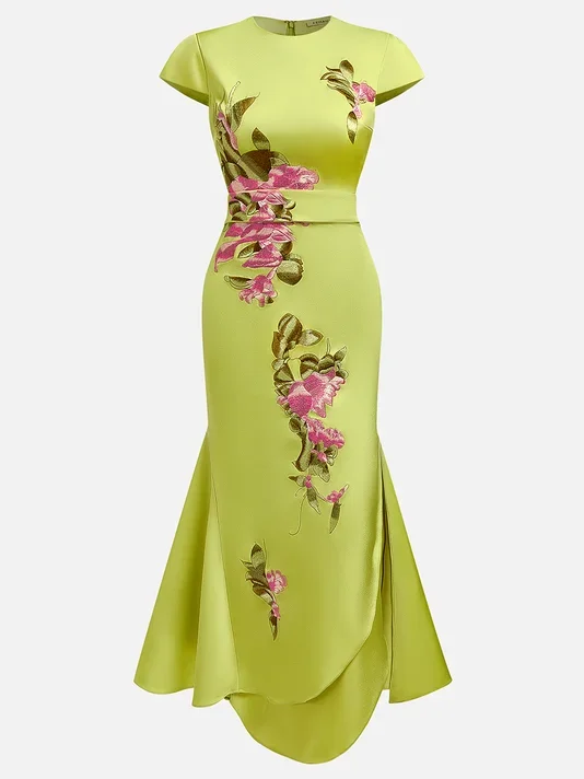 Customized Short Sleeves Green Long Dresses Ankle Length Flowers فساتين سهرة فخمة للاعراس Elegant Dresses for Special Occasions - view 4
