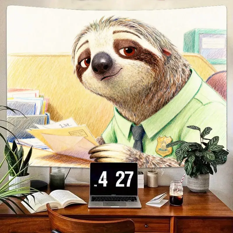 

1 шт. Zootopia Flash DMV Ленивец Гобелен Забавный мультяшный фильм Настенное искусство Полиэстер Домашний декор Гостиная Спальня Подарок для фанатов