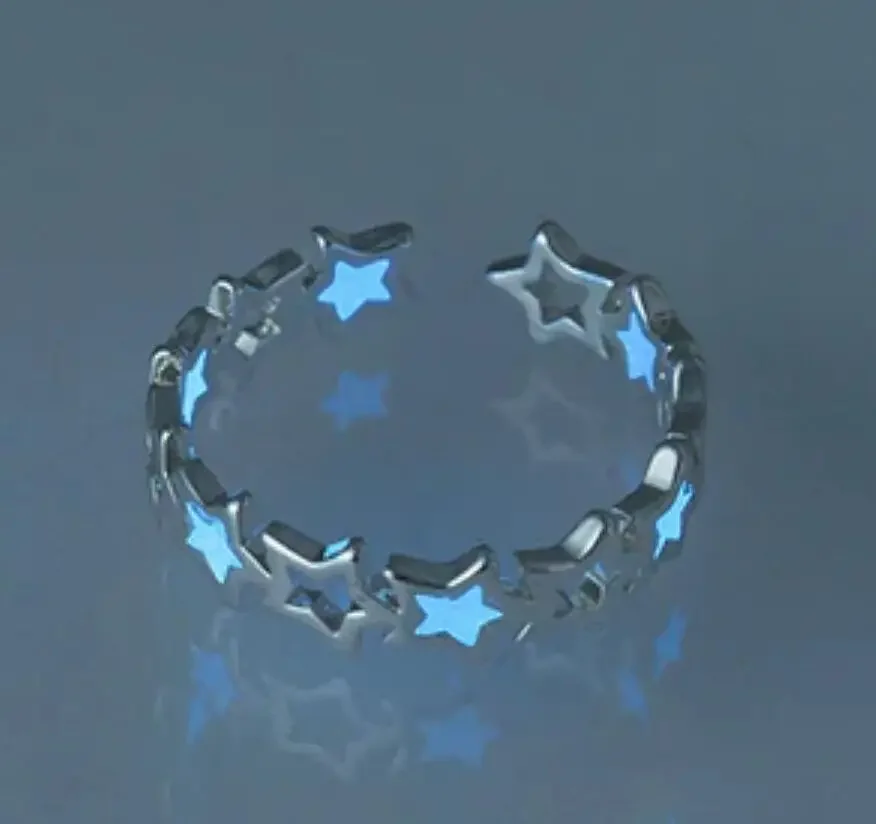 Fashion Shine Blue Color Stars Creative Hollow Opening Ring Stone Classic Ladies Custom Jewelry