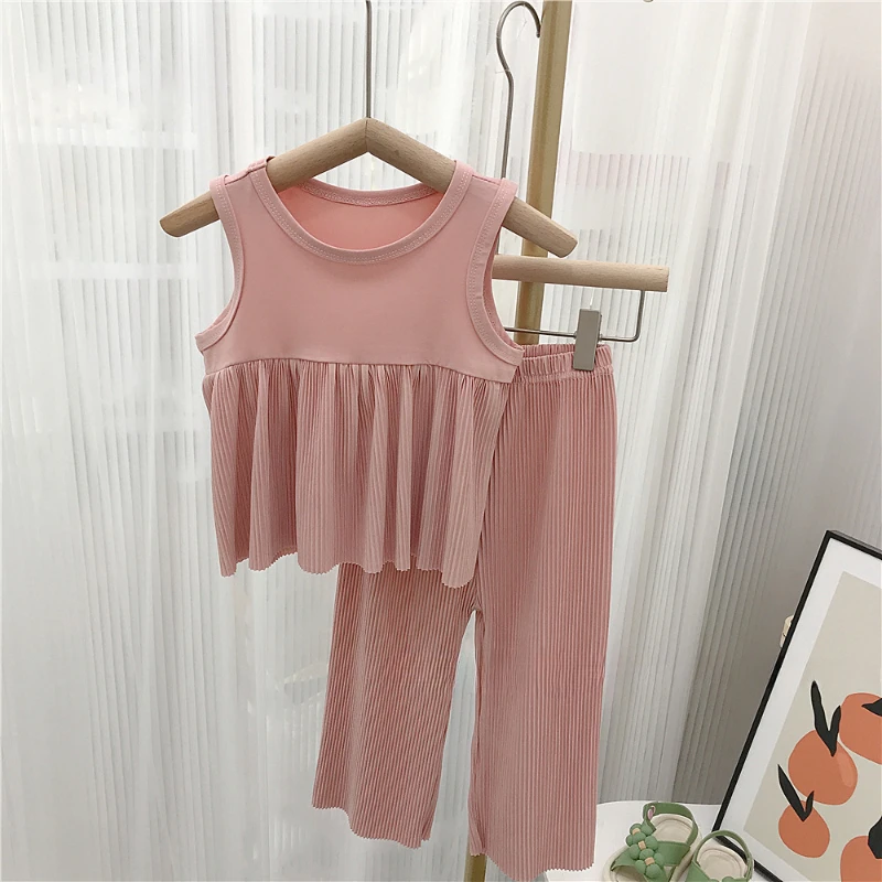 

Summer Girls Clothes Outfit Children Sleeveless Top & Loose Pants 2 Piecse Set Teenage Girl Sweet Tracksuit Vest & Sport Trouser