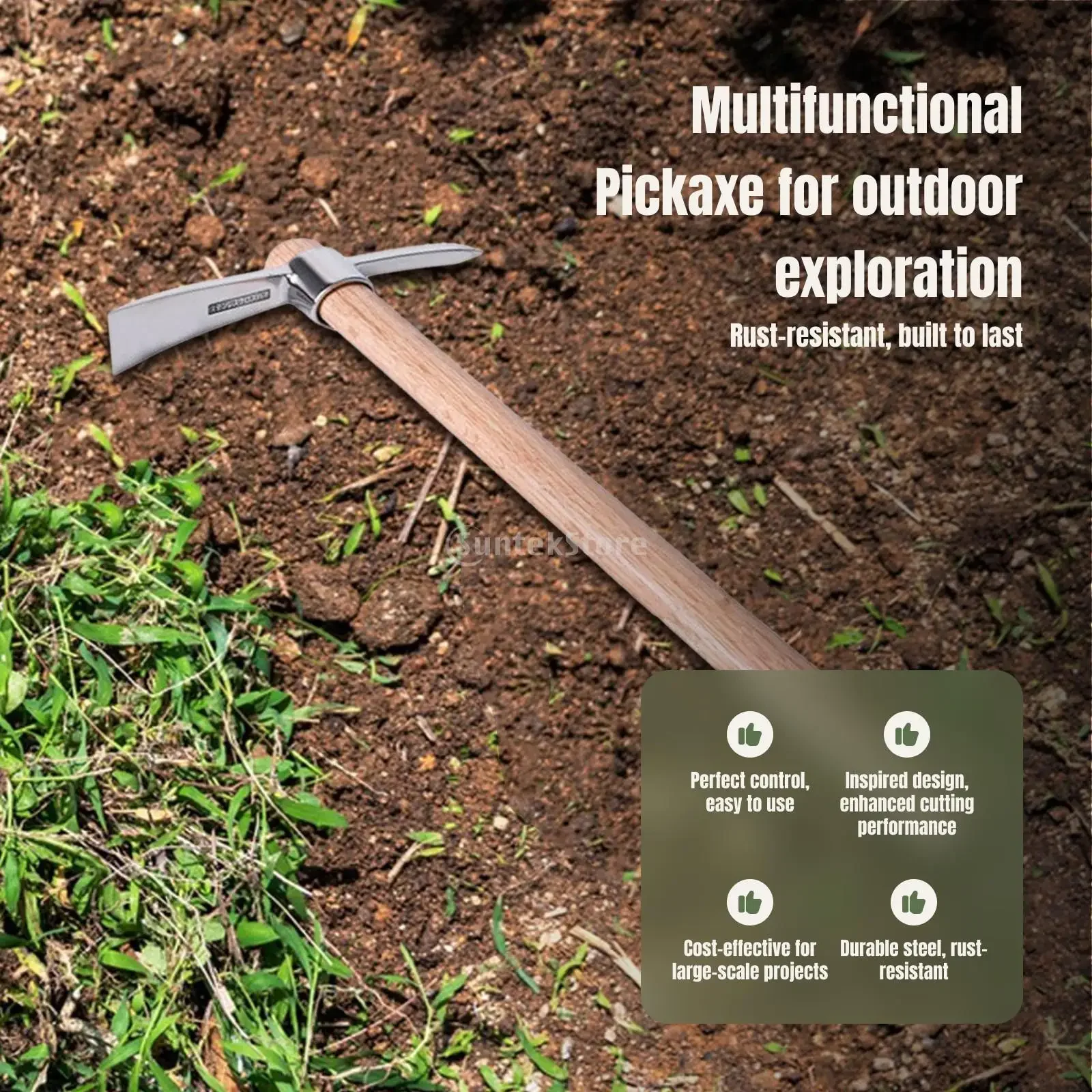 Stainless Steel Pickaxe Portable Multipurpose Heavy Duty Handheld Gardening Mattock for Tilling Outdoor Digging Weeding Camping