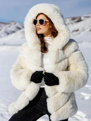 ZADORIN di alta qualità con cappuccio Splicing giacca soffice donna inverno manica lunga bianco cappotto di pelliccia sintetica abbigliamento donna nuovo In capispalla