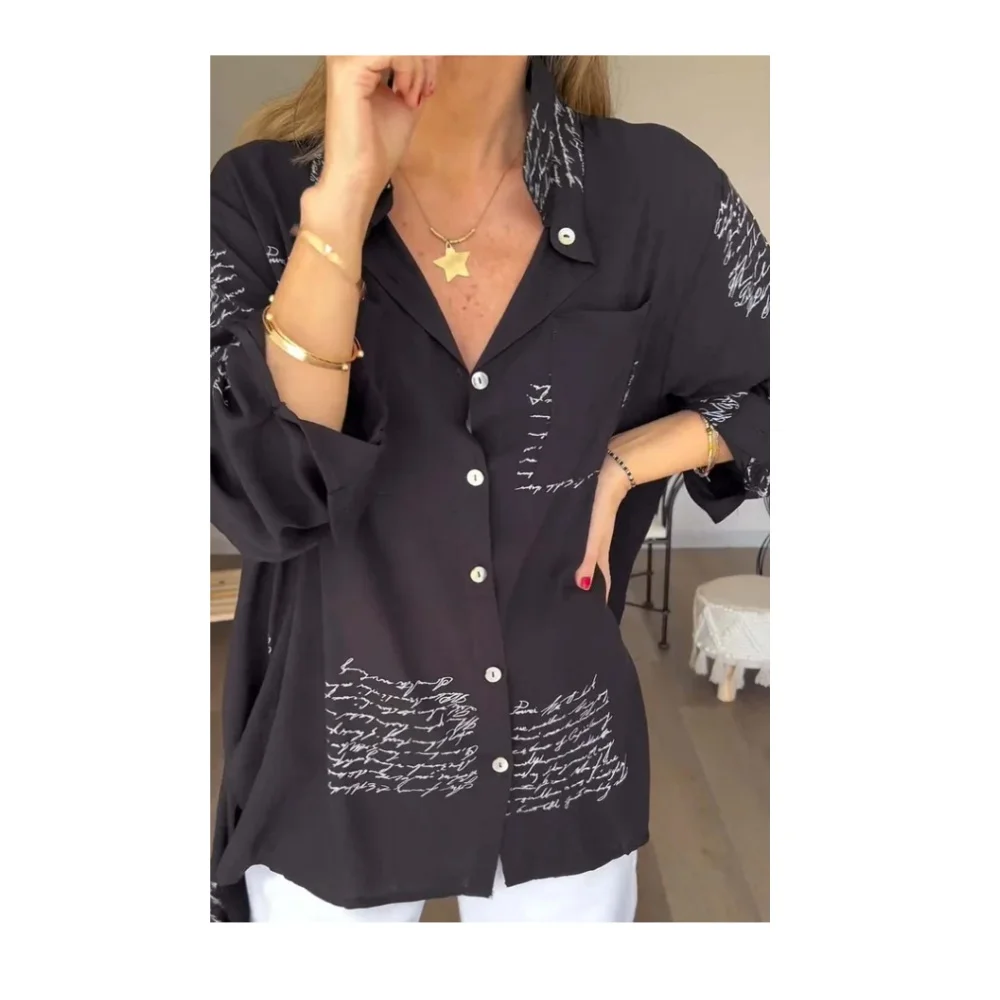 Blouse 2024 Spring/Summer Women's Fashion Letter Printed Shirt Casual Loose Top Fall Shirt Blusas Femininas Blusas De Mujer