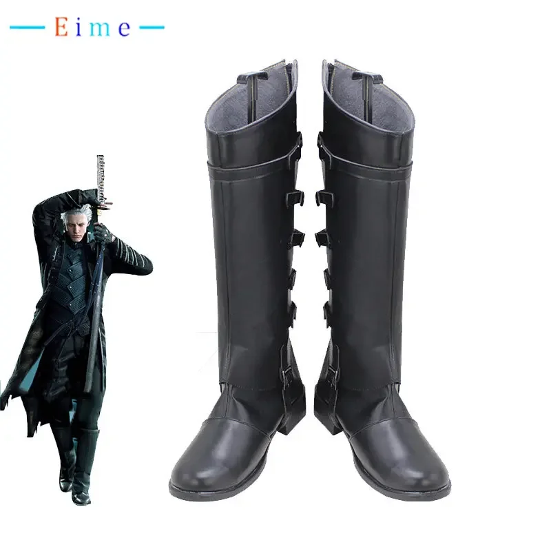 

Vergil cosplay shoes black PU leather Halloween carnival boots cosplay prop custom made