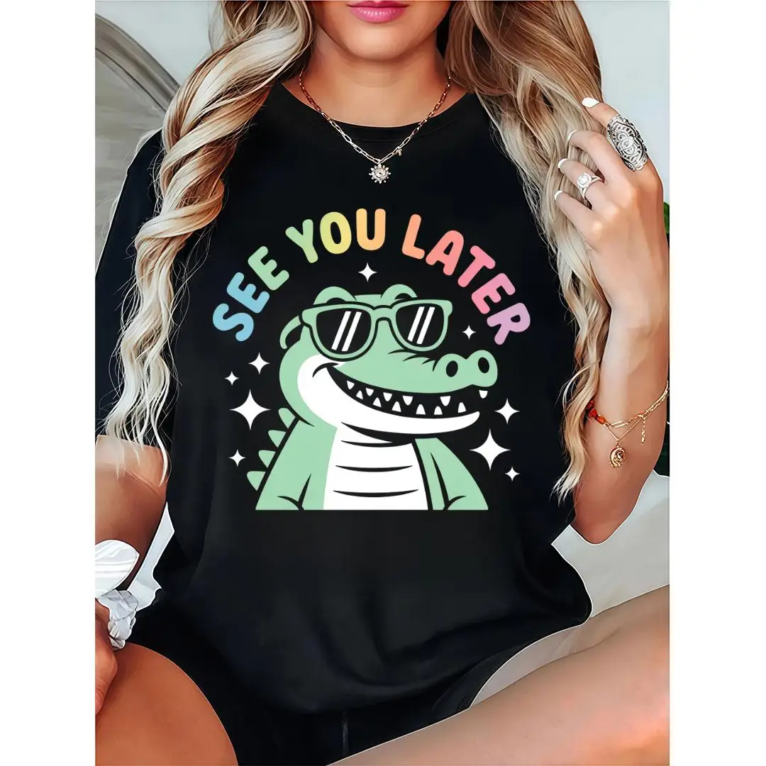 

"Funny Alligator T-Shirt for Women | Cute Sunglasses Graphic Tee | See You Later Alligator Humor Gift | Summer Vacation Top"
