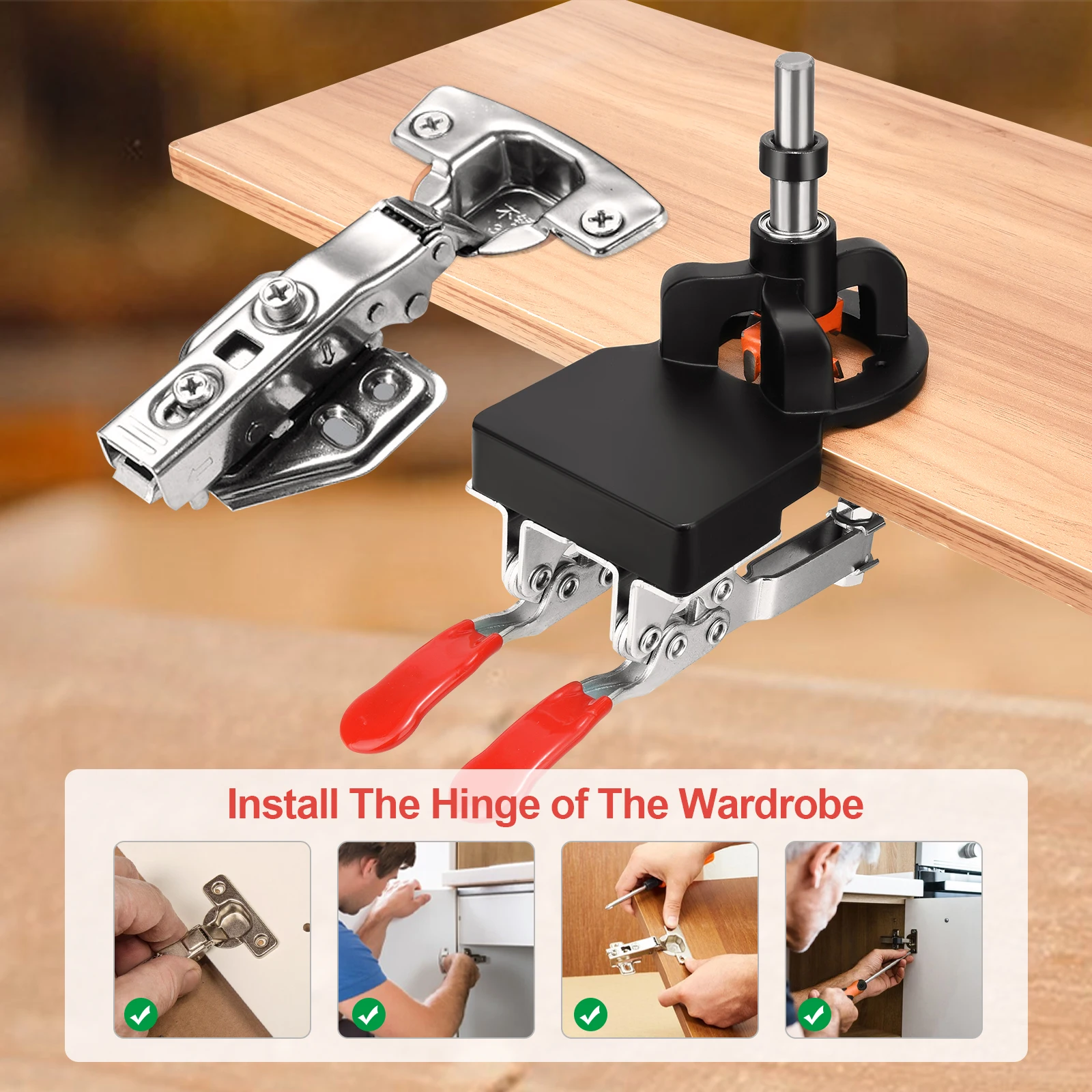 35mm Cabinet Hinge Jig Drilling Hole Puncher Accurate Locking Woodworking Dowel Jig Drill Guide Locator Wood Punch Screw Drill