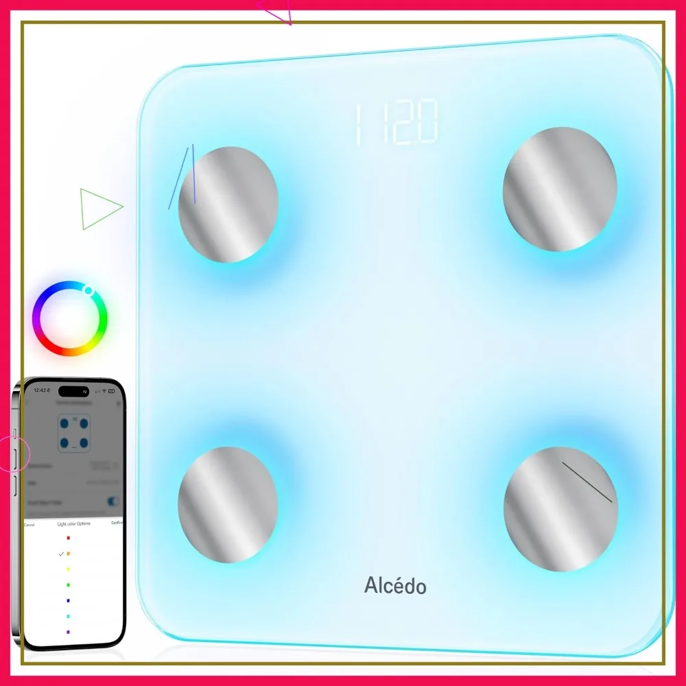 

Smart Body Fat Scale with BMI Analysis, 20 Health Metrics, Bluetooth Sync, Color-Changing Lights, 400 lb Capacity