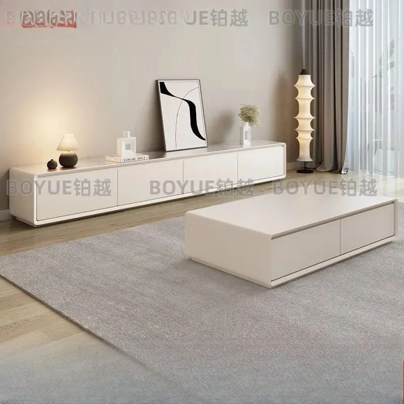 for Solid Wood Floor to Ceiling TV Cabinet Living Room 2026 New Storage Locker Cream Style Small Apartment Coffee Table TV