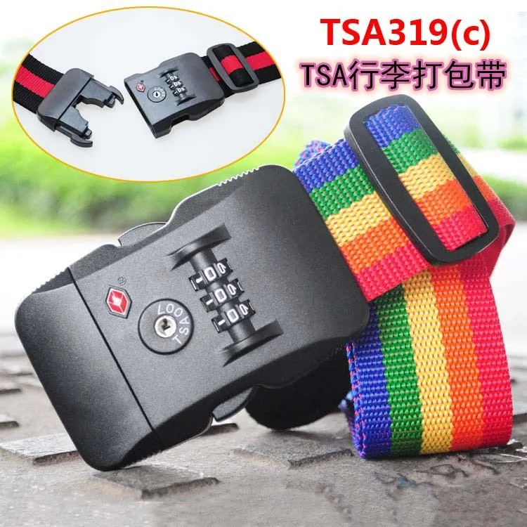 TSA Lock Buckle Rainbow Password Lock Packing Luggage Bag with Luggage Strap 3 Digits Password Lock Buckle Strap Baggage Belts