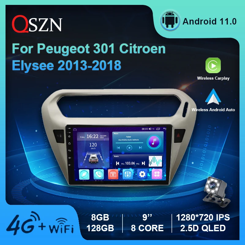 

QSZN Android 11 Car Radio For Peugeot 301/CITROEN Elysee Video Multimedia Player GPS Canbus Carplay Auto 8+128G IPS Stereo