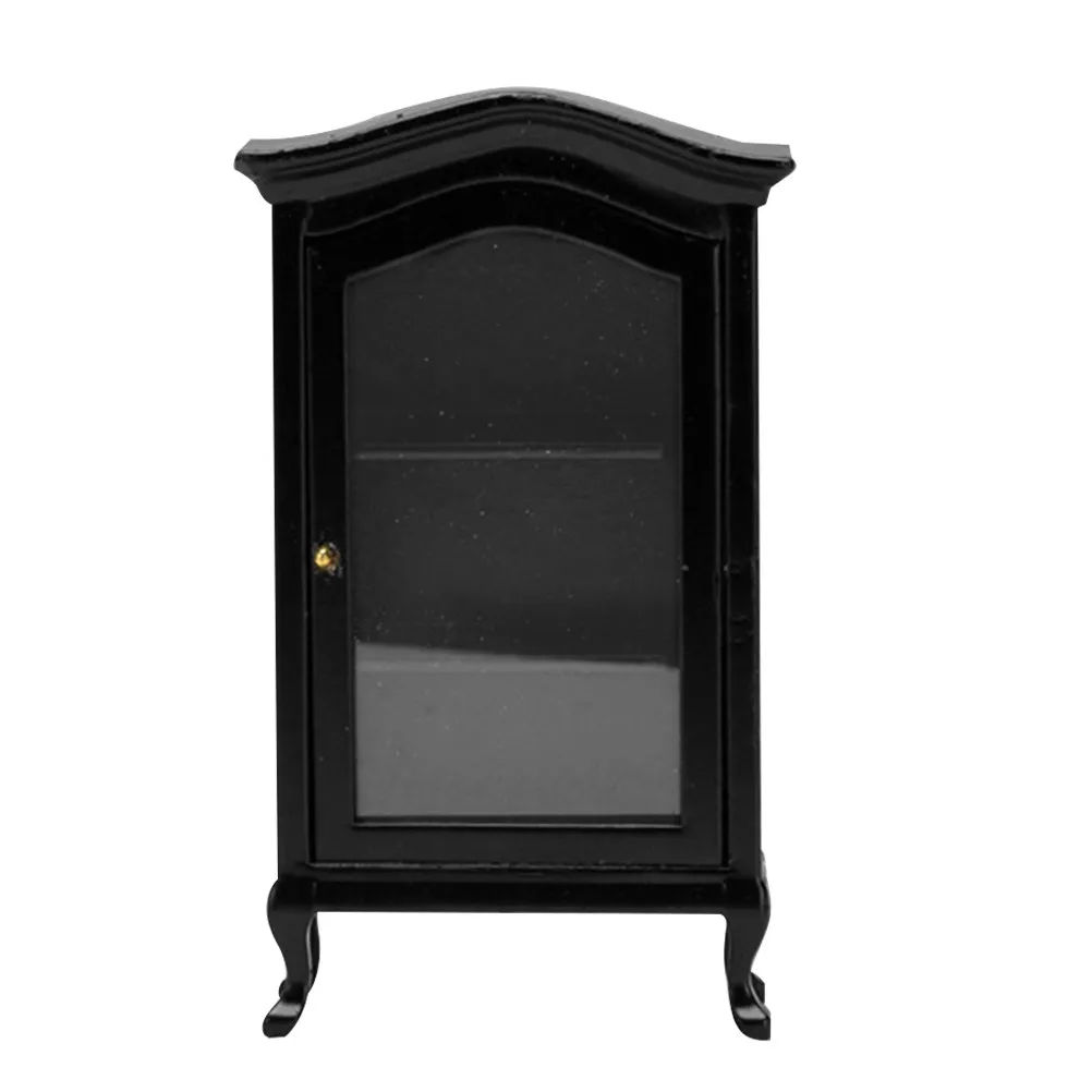 

Miniature Cabinet Black Wooden 1 12 Scale Mini House Furniture Miniature Bookshelf Cabinet Accessory for Crafts Display Decor