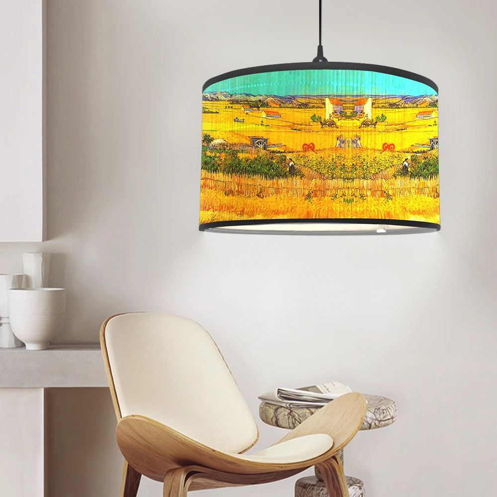 Vintage słonecznikowy klosz do lampy ręcznie malowany Van Gogh artystyczny lekki pokrowiec przenośny odłączany abażur do lampy stołowej Home Decor