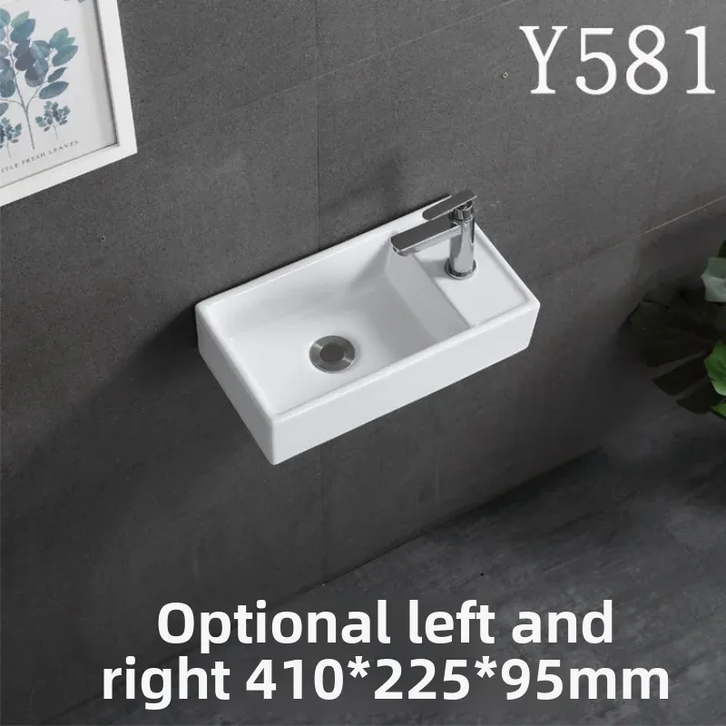 Compact Wall-Mounted Ceramic Washbasin - Small Square Bathroom Sink, Space-Saving Design for Bathroom, Balcony, or Vanity
