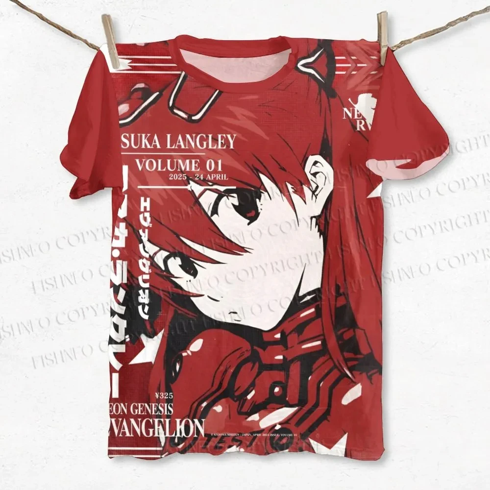 

2026 Men's New Asuka Langley Jersey NERV Logo V-Neck Short Sleeve Neon Genesis Evangelion Anime Mecha Fan Casual Streetwear