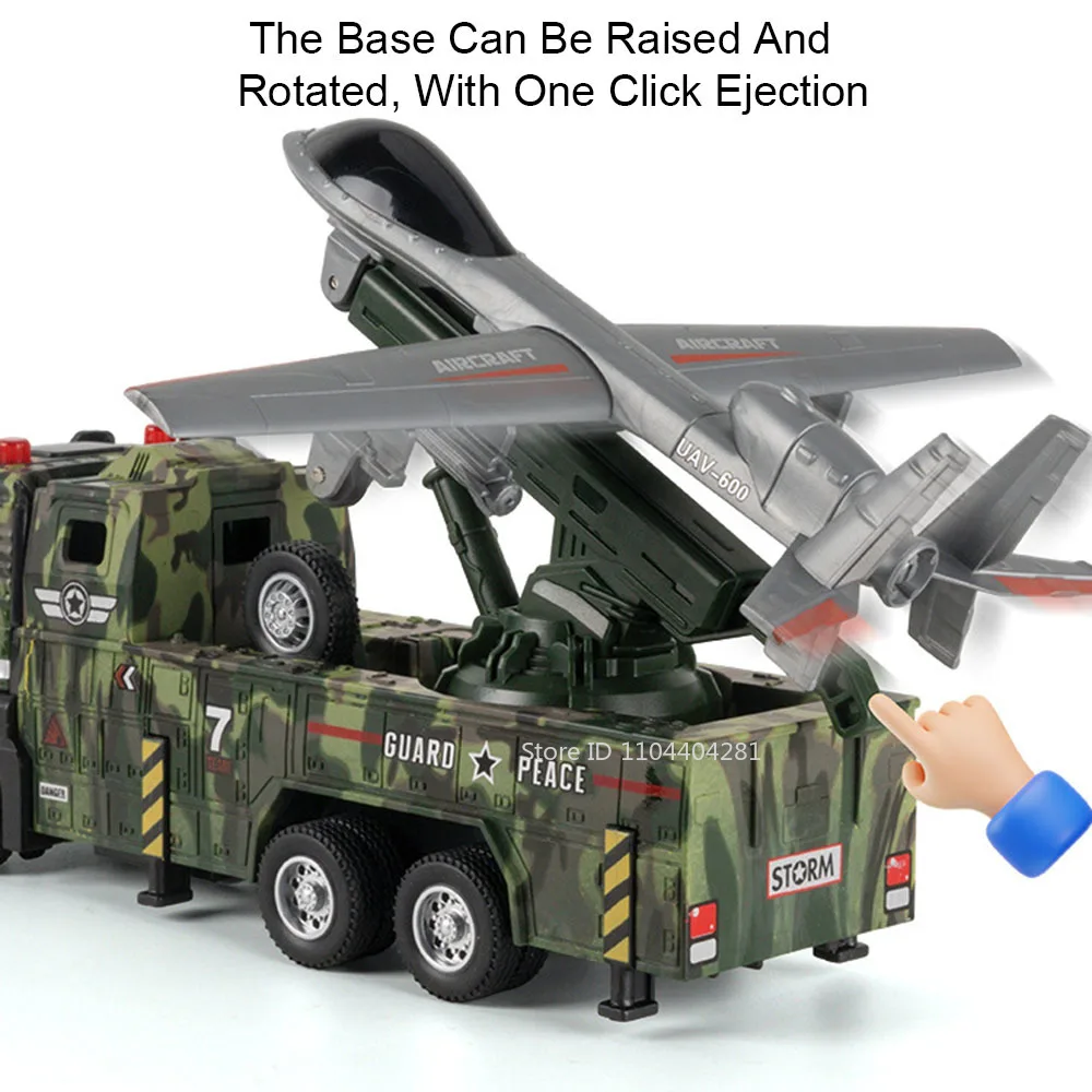 1:32 Militär Drone Starten Fahrzeug Raketen Autos Spielzeug Diecast Modell Licht Musik Zurückziehen Türen Geöffnet Lkw Jungen Pädagogisches Spielzeug
