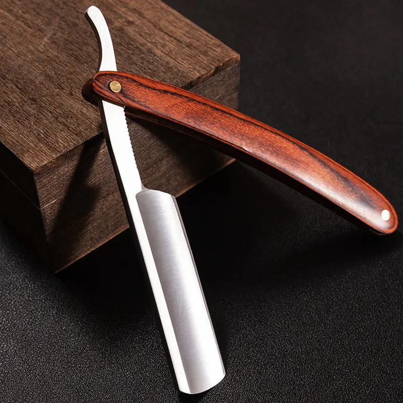 1pc/2pcs Vintage Wood Handle Straight Edge Stainless Steel Barber Razor Folding Shaving Knife
