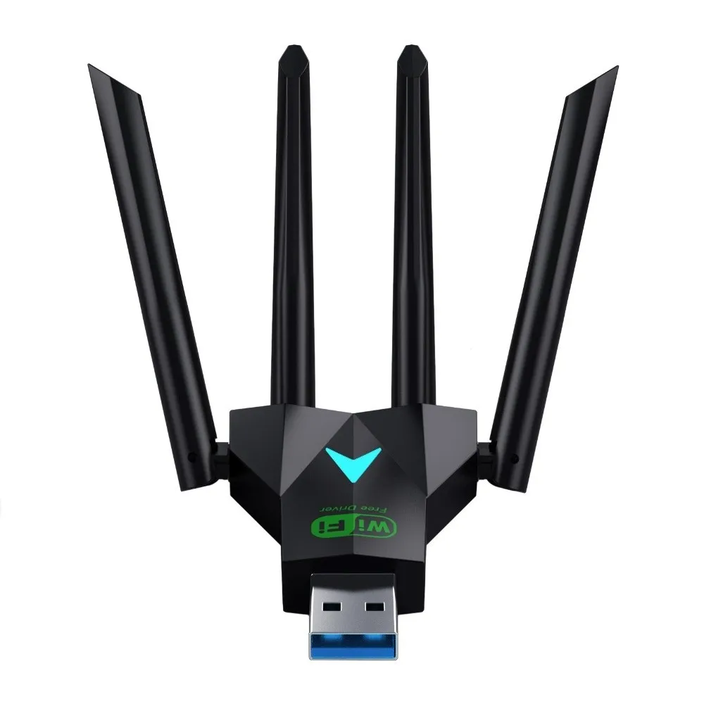 4-هوائي تصميم ثنائي النطاق واي فاي USB محول USB3.0 واجهة ثنائي النطاق 2.4G/5Ghz 1300Mbps واي فاي دونغل سائق استقبال مجاني