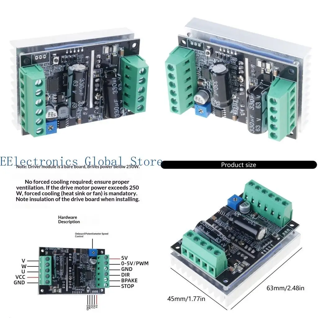 

462B 60V 500W BLDC Бесщеточный контроллер двигателя Датчики Холла Драйвер для 3D-печати
