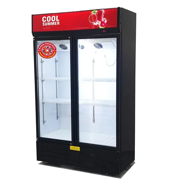 Freezer Chiller Industrial Stand Up Glass Commercial Showcase Display 2 Door Beverage Drinks Fridge Refrigerator For Shops