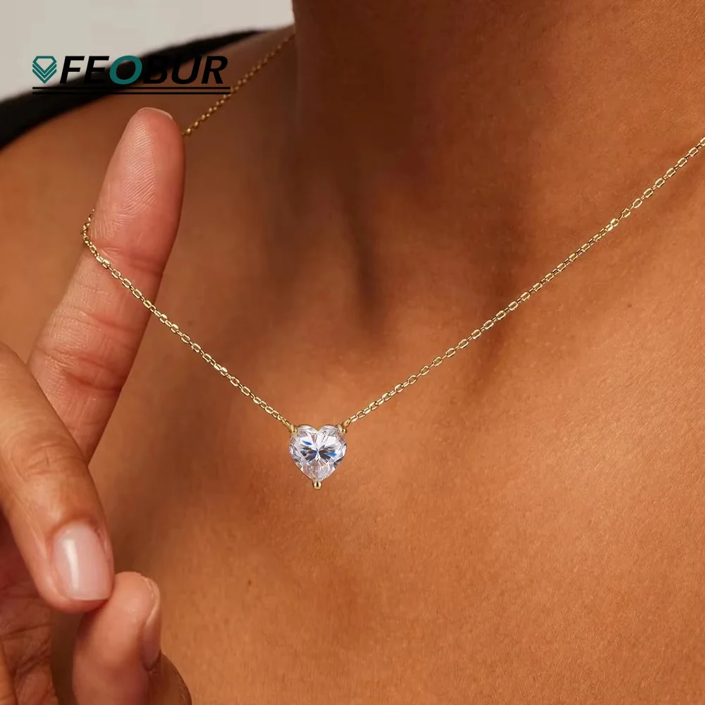 FEOBUR 1-4Carat Heart Cut Moissanite Necklaces for Women Girls S925 Sterling Silver Lab Diamond Pendant with Certificate Jewelry