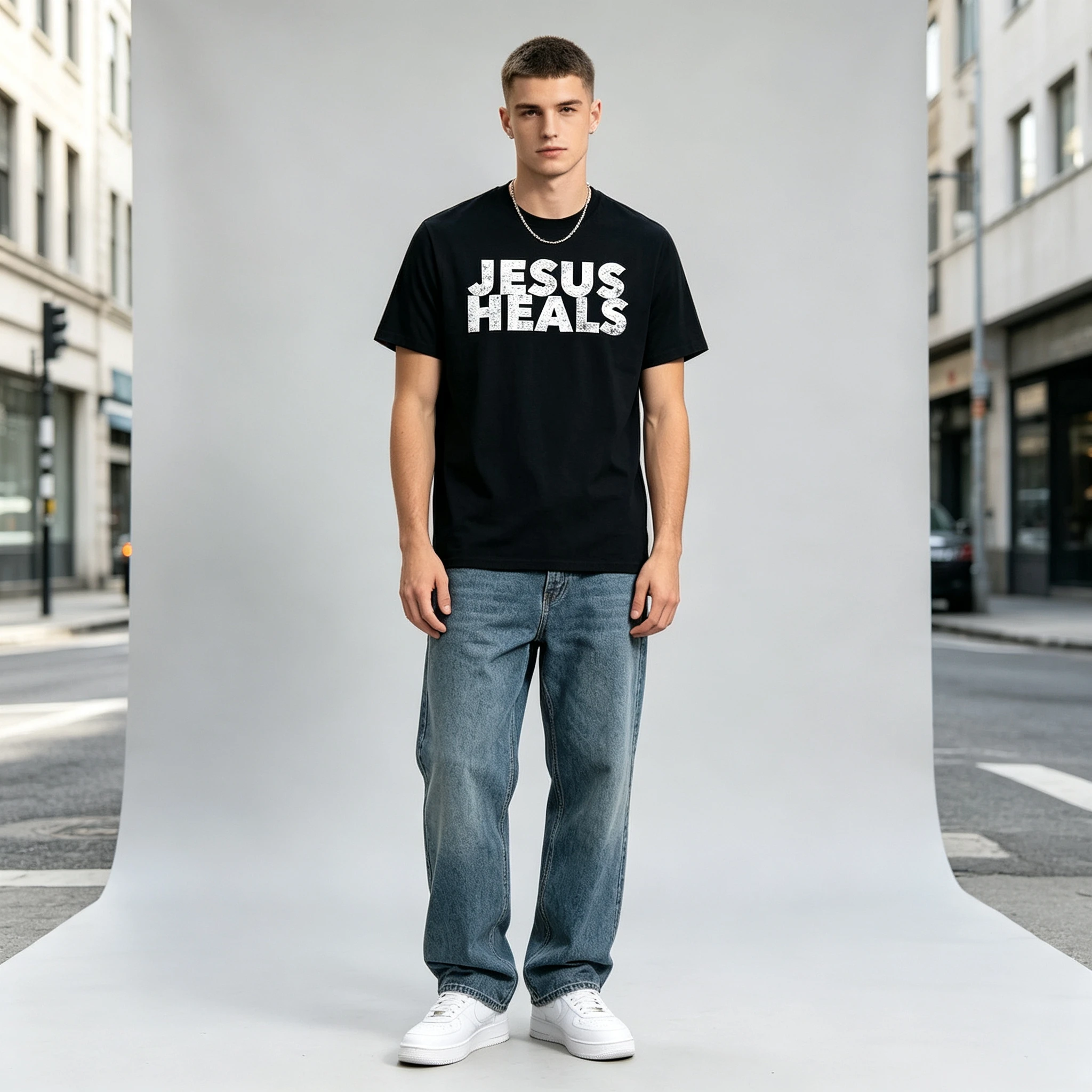 Men's T-shirt Autumn Jesus Heals Religion Graphic Men's Solid Color Cotton T-shirt Short Sleeve T-shirt Man Casual T-shirt