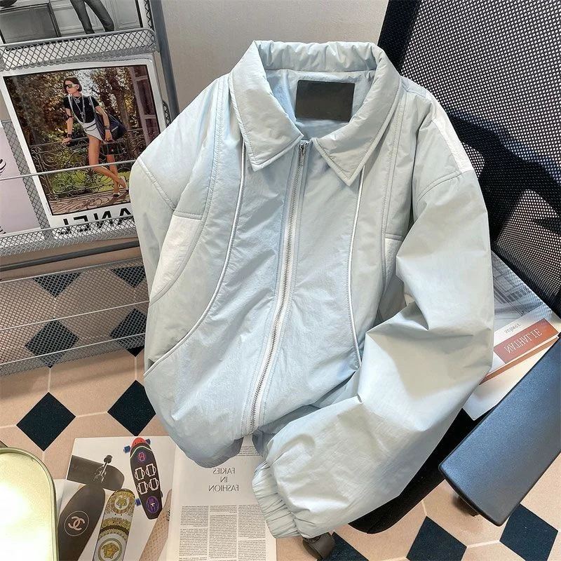 American Retro Panel Contrast Baseball Cotton Coat Men's Women's Autumn Winter Thickened High Street Oversize Jacket Cotton Coat