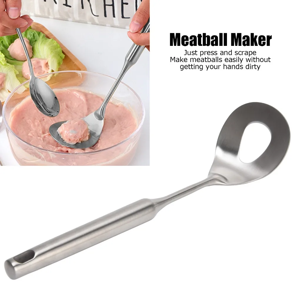 304 Stainless Steel Meatball Spoon with Hole Long Handle Meatball Maker Convenient Storage Easy to Use Sliding Making Spoon