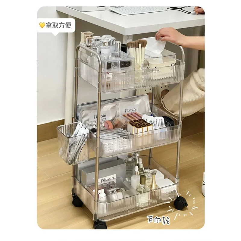 3/4-Tier Wheeled Rolling Storage Cart, Multi-Layer Mobile Trolley for Cosmetics, Snacks & Household Sundries